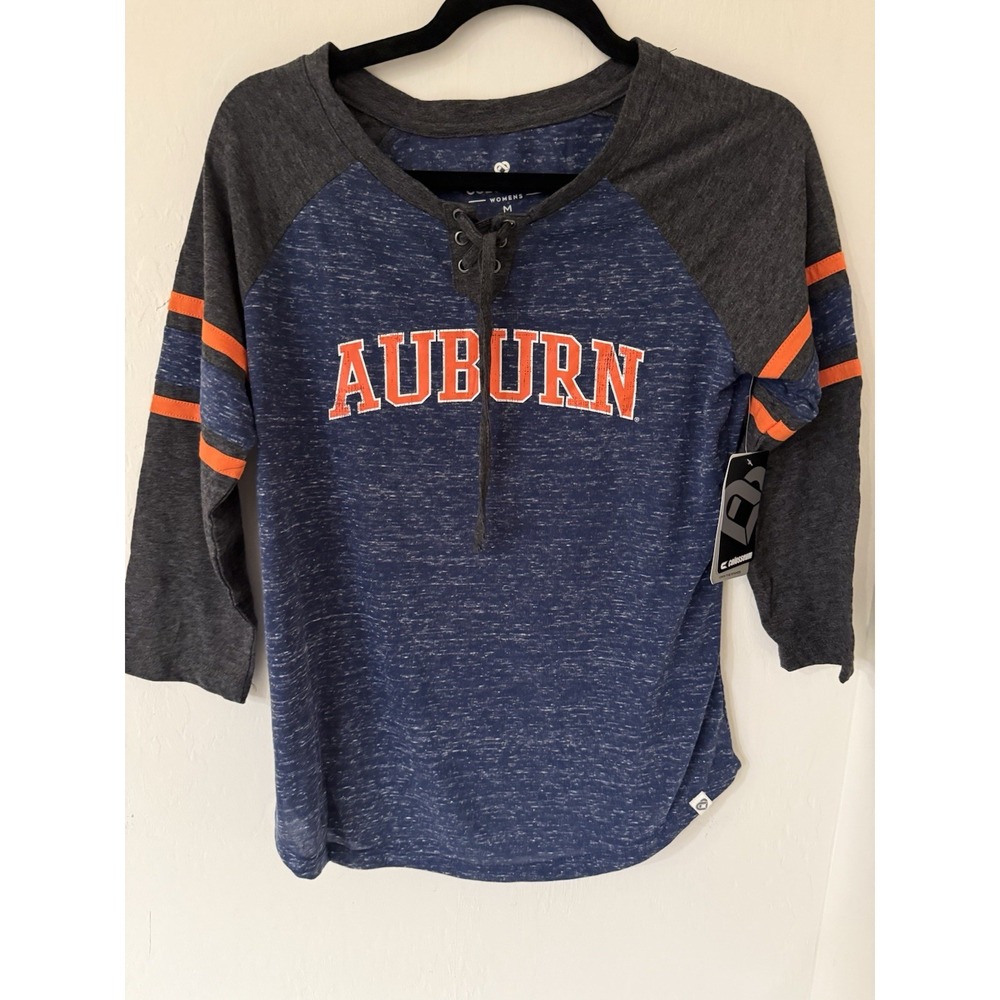 Women's Auburn Tigers 3/4 Sleeve Space Dye Lace-Up T-shirt-Size Medium -NWT